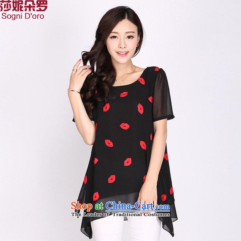 Luo Shani Flower Snow woven shirts expertise code sister summer increase to T-shirts loose video thin, 2210 Black2XL