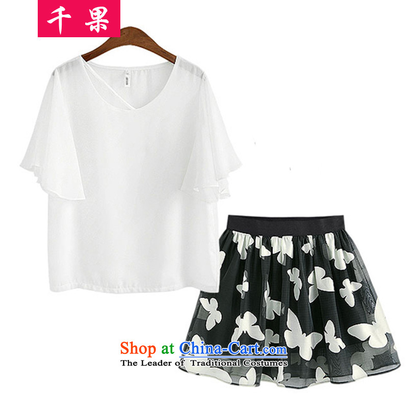 Thousands of fruit Summer 2015 new larger women to increase girls' thick graphics thin, The chiffon shirt + stamp short skirt two Kit Skirts 5 169 white shirt + suit 3XL, short skirts thousands of fruit (QIANGUO shopping on the Internet has been pressed.)