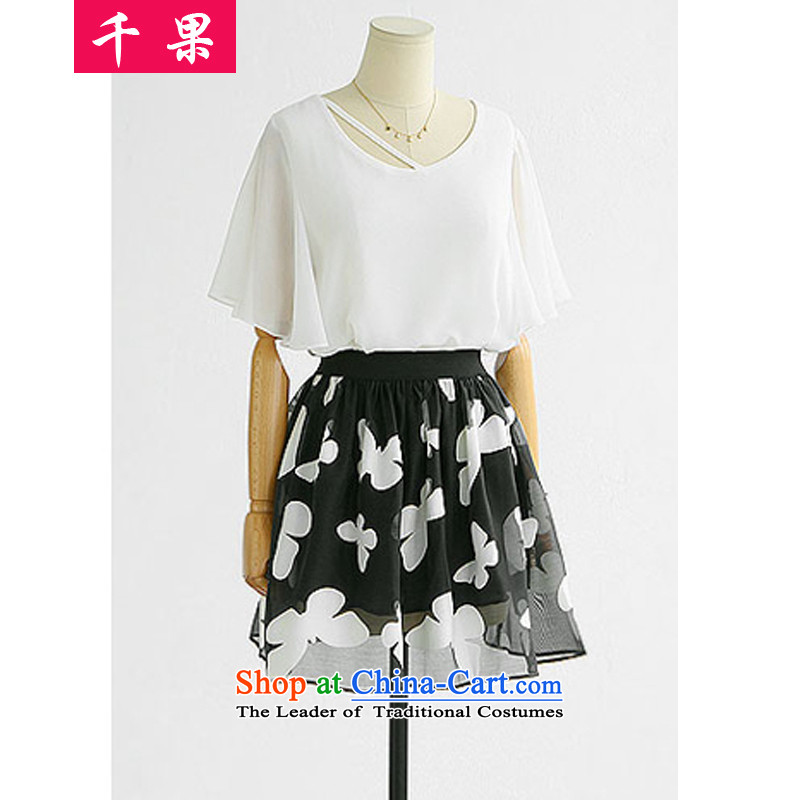 Thousands of fruit Summer 2015 new larger women to increase girls' thick graphics thin, The chiffon shirt + stamp short skirt two Kit Skirts 5 169 white shirt + suit 3XL, short skirts thousands of fruit (QIANGUO shopping on the Internet has been pressed.)