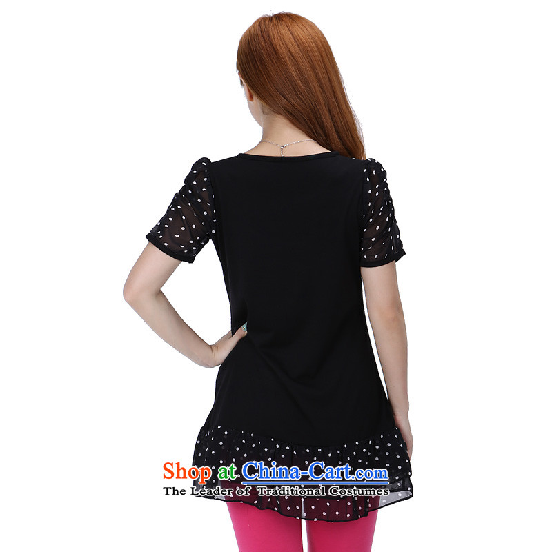 The latte macchiato, Shani to increase the number of women on the video thin TEE thick sister Summer 6265 T-shirt 4XL, black flower-ra (Shani sogni D'oro) , , , shopping on the Internet
