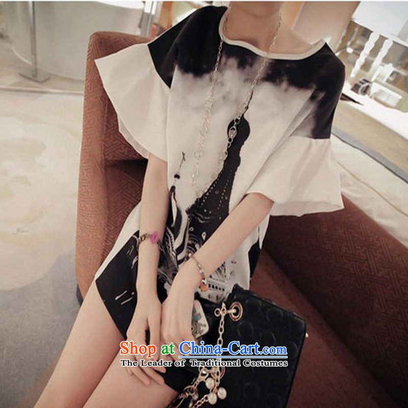 Billion by 2015 summer create new Korean women's large loose stamp. Made from short-sleeved long chiffon dresses summer female white M billion gymnastics shopping on the Internet has been pressed.