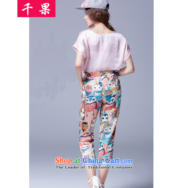 Thousands of New 2015 fruit kit summer code women thick MM to video thin short-sleeved T-shirt + elastic waist stamp Capri two kits XL, thousands of fruit (247 QIANGUO shopping on the Internet has been pressed.)