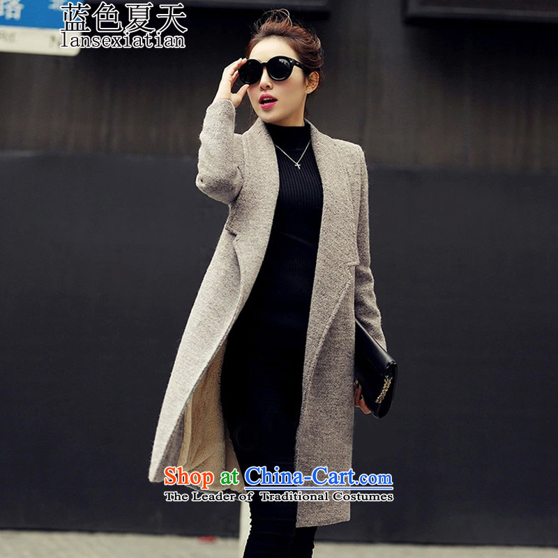 Blue Summer 2015 autumn and winter coats new Korean gross?   in the thin long graphics)? sub jacket female Red M blue summer (lansexiatian) , , , shopping on the Internet