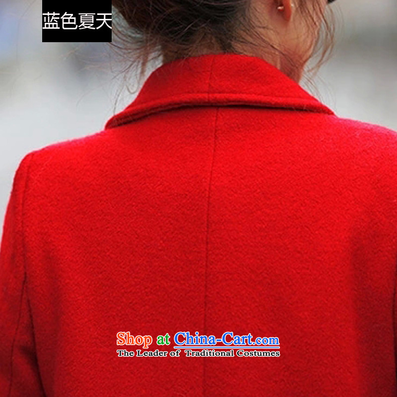 Blue Summer 2015 autumn and winter coats new Korean gross?   in the thin long graphics)? sub jacket female Red M blue summer (lansexiatian) , , , shopping on the Internet