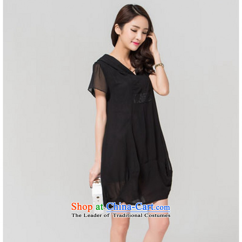 Payment on delivery to xl V-Neck dresses Summer 2015 new Korean fashion, long for women thick mm chiffon cap black skirt Sau San5XL