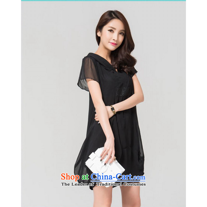 Payment on delivery to xl V-Neck dresses Summer 2015 new Korean fashion, long for women thick mm chiffon cap black skirt Sau San 5XL, land still El Yi shopping on the Internet has been pressed.