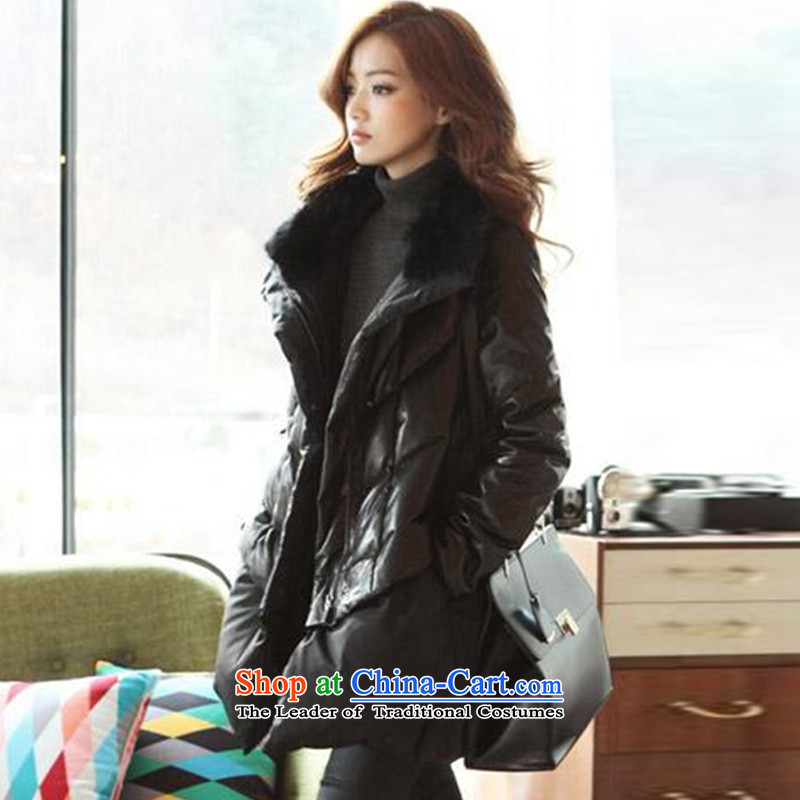 Yuan baiqiu winter clothing xl female ãþòâ new expertise in relaxd longer MM PU stitching warm Black 7126 cotton coat 3XL around 922.747 150 - 160131, Park shopping on the Internet has been pressed.
