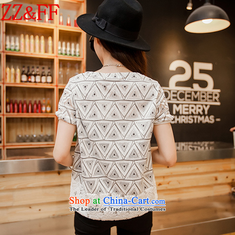 2015 Summer Zz&ff new large stylish Korean female Sau San stamp round-neck collar short-sleeved T-shirt female DX6059 map color XL,ZZ&FF,,, shopping on the Internet
