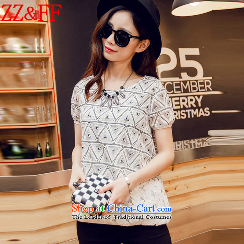 2015 Summer Zz&ff new large stylish Korean female Sau San stamp round-neck collar short-sleeved T-shirt female DX6059 map color XL,ZZ&FF,,, shopping on the Internet