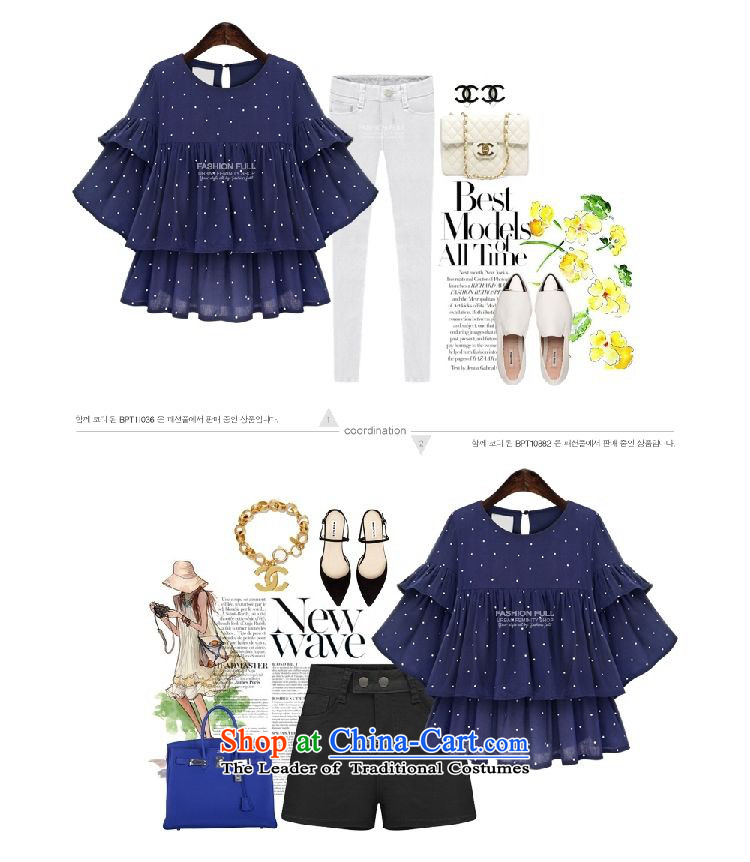   2015 Summer Sophie left Korean large code women 200 catties thick mm thin dot graphics omelet Loose Cuff T-shirt shirt + solid color shorts packaged deep blue XXL picture, prices, brand platters! The elections are supplied in the national character of distribution, so action, buy now enjoy more preferential! As soon as possible.