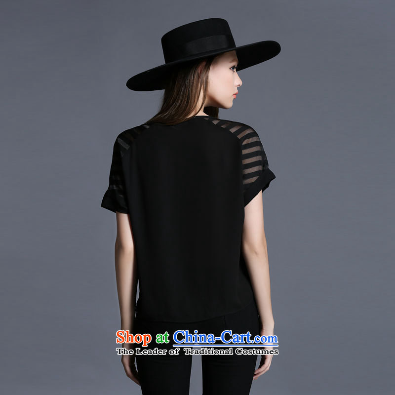 Improving access of 2015 mm thick larger women's summer new round-neck collar short-sleeved T-shirt, black XXXL, 1982 improving access (MUFUNA) , , , shopping on the Internet