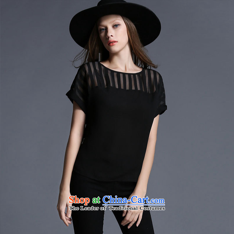 Improving access of 2015 mm thick larger women's summer new round-neck collar short-sleeved T-shirt, black XXXL, 1982 improving access (MUFUNA) , , , shopping on the Internet