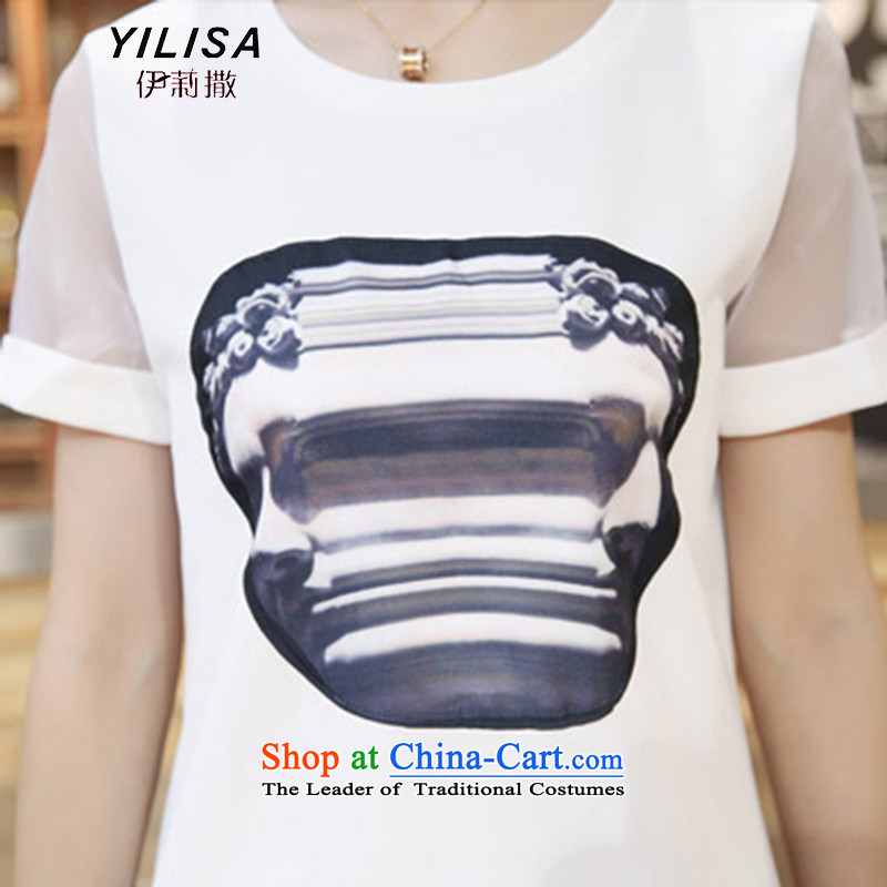 Large YILISA female new summer 200 catties thick sister summer blouses t-shirt dresses thick mm loose dress H5163 White XL 100-135 recommended weight, Elizabeth YILISA (sub-) , , , shopping on the Internet
