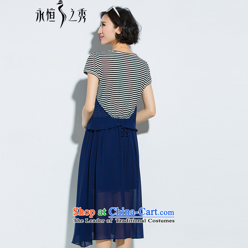 The Eternal-soo to xl women's dresses thick sister mm2015 summer new product version won relaxd graphics slender skirt leave streaks two short-sleeved blue skirt XL, eternal Soo , , , shopping on the Internet