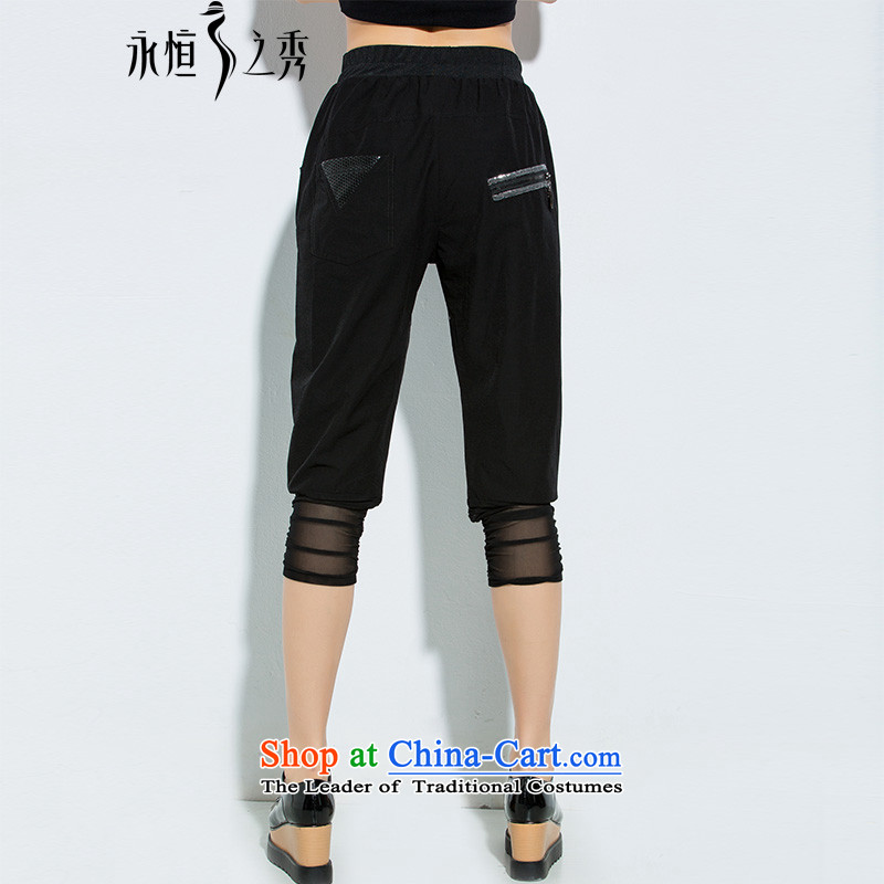 The Eternal Soo-To increase the number of female pants thick MM2015 summer new thick sister who thick wild loose video thin letter stamp Capri black 2XL, eternal Soo , , , shopping on the Internet