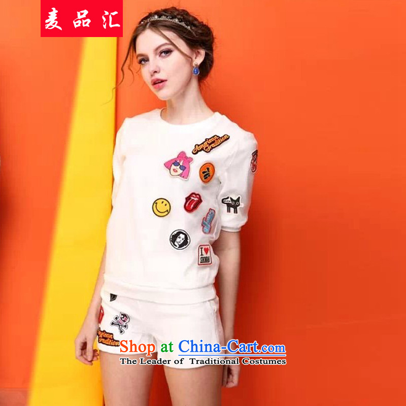Mr Hui?2015 summer products new Korean version of fat mm larger women's shorts, short-sleeved to loose the two piece graphics thin T-shirt Kit?602?White?XXL