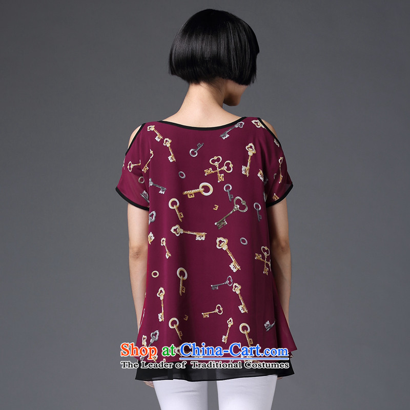 Of staff to increase the burden of 200 yards women thick mm summer Korean modern stamp short-sleeved T-shirt bare shoulders chiffon Netherlands 1371 wine red large 3XL around 922.747, of 160 staff (smeilovly) , , , shopping on the Internet