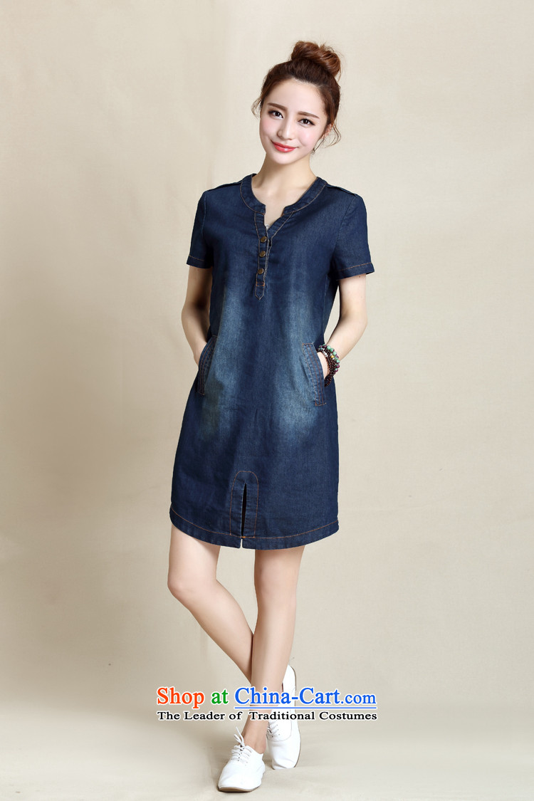 2015 Summer Zz&ff new Korean version of large numbers of ladies relaxd A skirt dresses LYQ982 female  XXXXXL Deep Blue Photo, prices, brand platters! The elections are supplied in the national character of distribution, so action, buy now enjoy more preferential! As soon as possible.