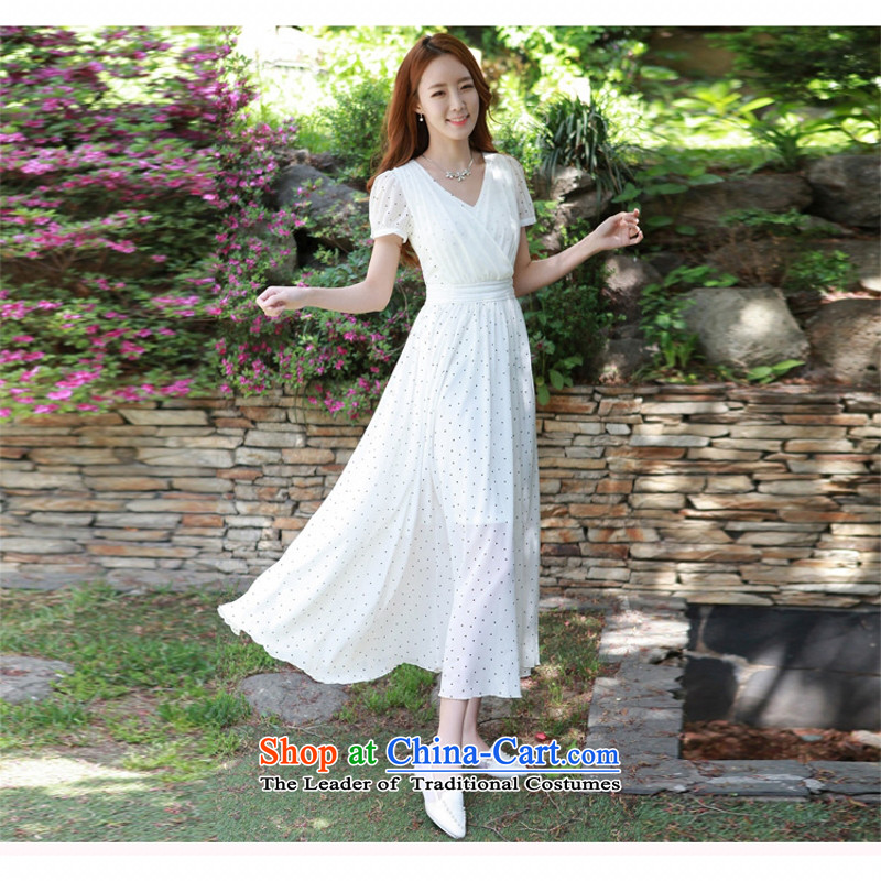 C.o.d. 2015 Summer new stylish elegance and sexy MM thick Korean value large long skirt Fashion wave point video thin sexy beauty dresses White XL, Ian Tune , , , shopping on the Internet