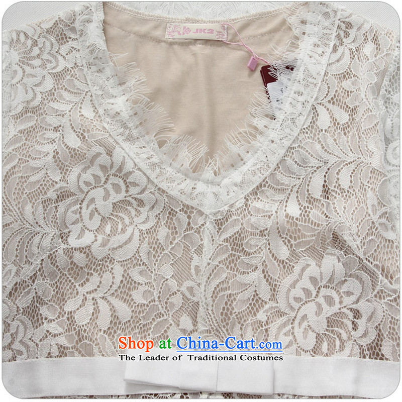 C.o.d. 2015 Summer new stylish look big atmospheric high-end lace sexy V-neck in long-sleeved large elegant dress dresses White XL, Ian Tune , , , shopping on the Internet