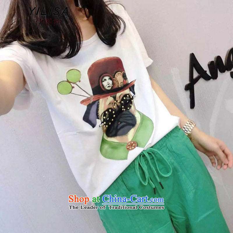 Elizabeth sub-to increase women's summer code new hot soup drill t-shirts figure set thick mm Korean fashion cartoon Top summer plus 9 trousers kit K238 picture color XXL, Elizabeth (YILISA sub-shopping on the Internet has been pressed.)