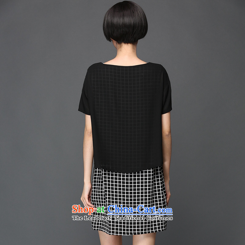 Of staff to increase the burden of 200 yards women thick mm summer leave two checked short-sleeved chiffon dresses 2897 Black Large Code 4XL 180 staff of around 922.747, (smeilovly) , , , shopping on the Internet