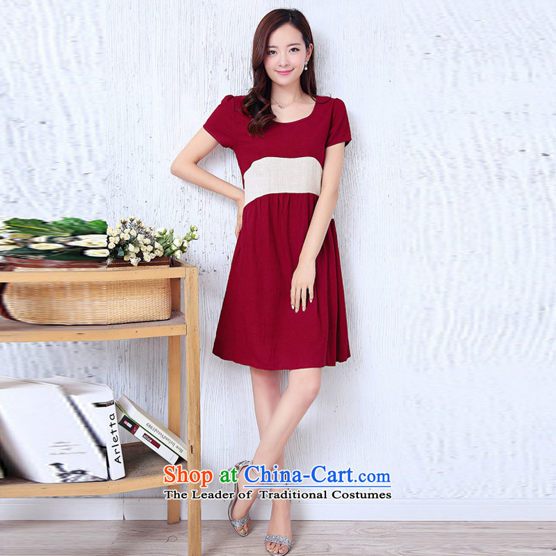 El-ju Yee Nga thick sister summer larger female cotton linen dresses YJ0287 RED XXXL, el-ju Yee Nga shopping on the Internet has been pressed.