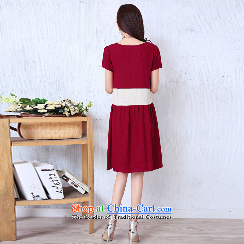 El-ju Yee Nga thick sister summer larger female cotton linen dresses YJ0287 RED XXXL, el-ju Yee Nga shopping on the Internet has been pressed.