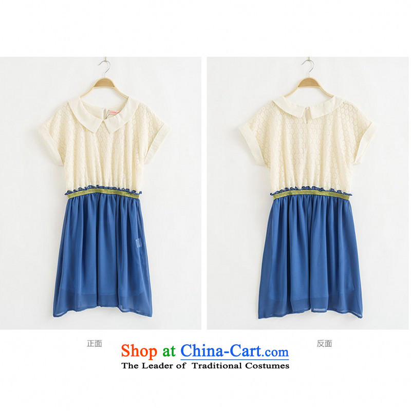C.o.d. large number - Summer new stylish date of thick MM larger women's dresses Sau San video short-sleeved thin lace woven skirts blue 3XL, snow land still El Yi shopping on the Internet has been pressed.