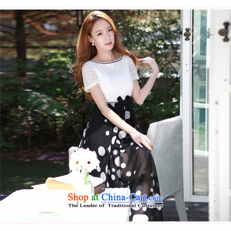 C.o.d. 2015 Summer new stylish atmosphere Korean word sexy for bubbles short-sleeved lace stitching chiffon wave point elegant slim skirt White XL, graphics, adjust , , , shopping on the Internet
