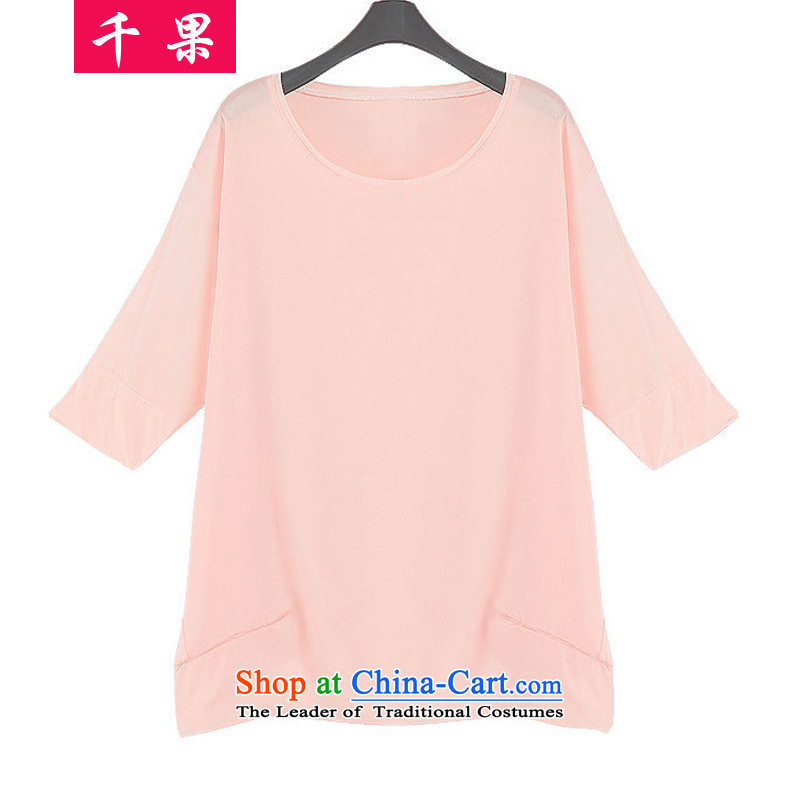 Thousands of large numbers of ladies thick Summer 2015 mm thick sister to intensify the loose video thin t-shirt + stamp short skirt kit two kits 89008 pink XXL, QIANGUO fruit (thousands) , , , shopping on the Internet