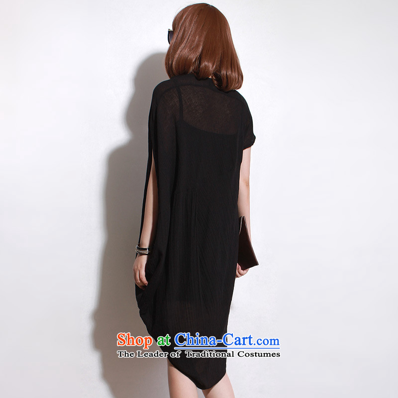 The staff of the Advisory Committee of the summer to increase women's code thick mm loose video graphics in thin long irregular cotton linen short-sleeved shirt skirts black single layer are relaxd, director of the dream of code (mmys advisory shopping on