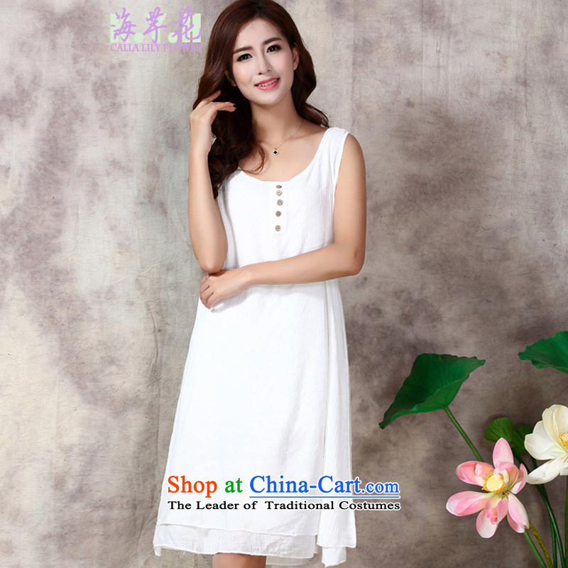 The sea route to spend the summer of Korean New Pure color in the large long skirt vest 1108 White XL