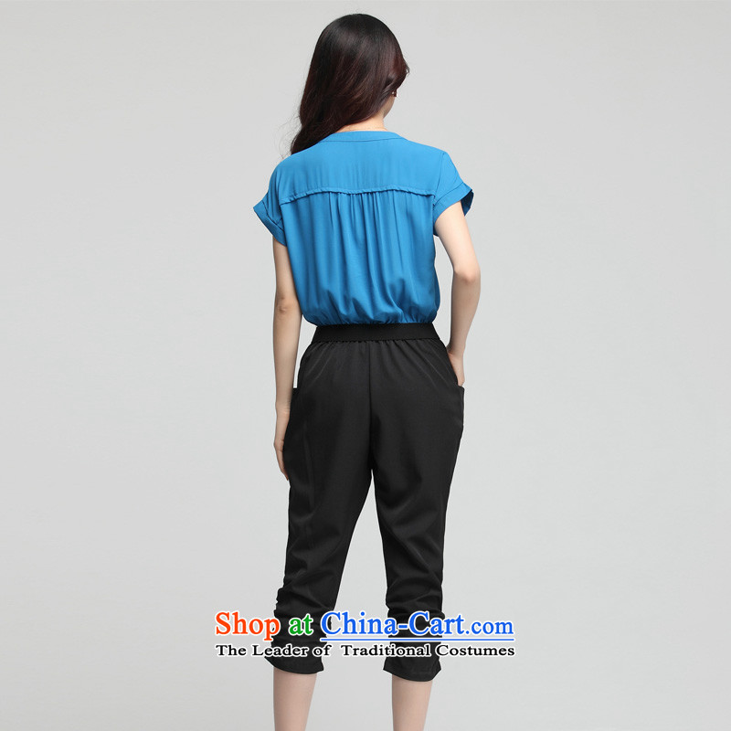 Coveted xl summer thick, Hin thin stylish ladies casual elastic waist short-sleeved 7-trousers 3756th light blue XXXL, coveted (tanai) , , , shopping on the Internet