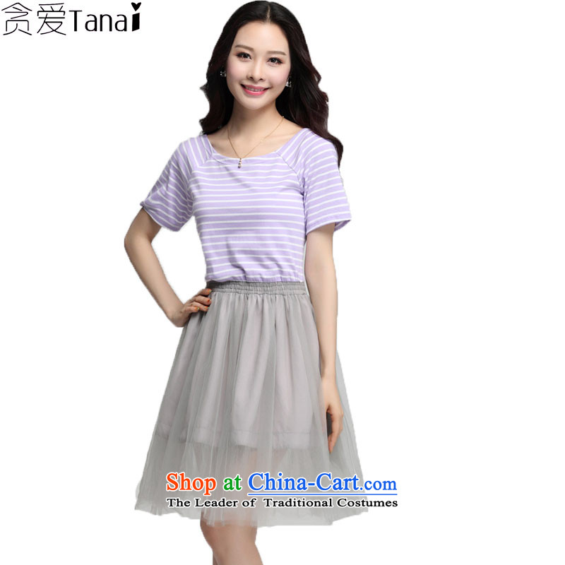 Coveted new summer xl women's sister party for thick banding stitching OSCE root yarn short-sleeved dresses 3755 Blue XXXL, coveted (tanai) , , , shopping on the Internet