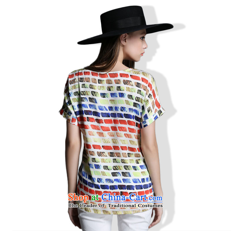 Replace zhuangting Ting 2015 Western new summer, large female round-neck collar stylish loose stamp chiffon T shirt color pictures load 5XL, 1920-ting (zhuangting) , , , shopping on the Internet