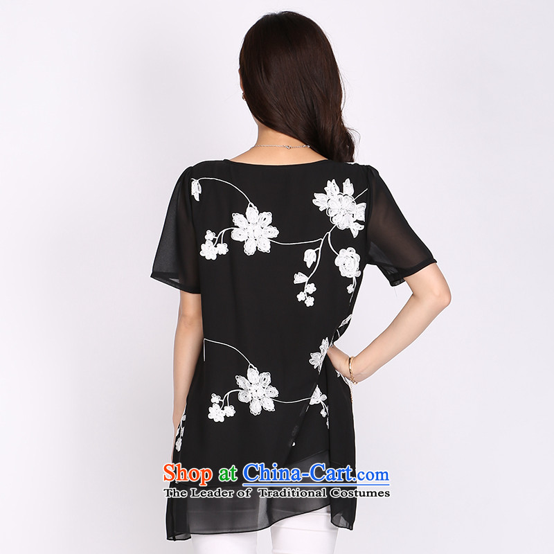 Luo Shani flower code of the Netherlands battalion chiffon fertilizer xl Women's Summer thick sister embroidery short-sleeved T-shirt thin Graphics Black 2XL, 2,219 officers Shani Flower (D'oro) sogni shopping on the Internet has been pressed.