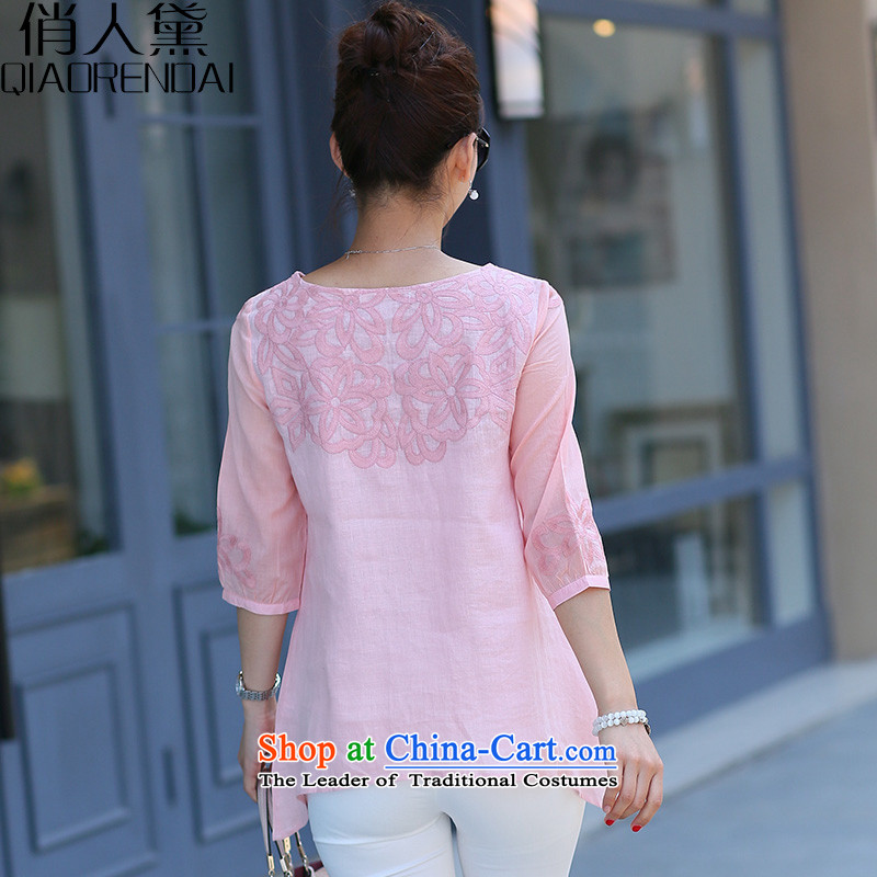 For the people by 2015 Summer Doi new cotton linen t-shirt female short-sleeved blouses and large middle-aged moms loose blouses female pink , L, for persons (QIAORENDAI DOI) , , , shopping on the Internet