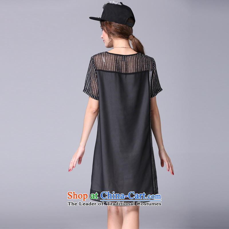 2015 European and American Women's large summer new thick mm xl dresses loose video thin short-sleeved black streaks SN-3688- stamp 3XL, discipline Windsor shopping on the Internet has been pressed.