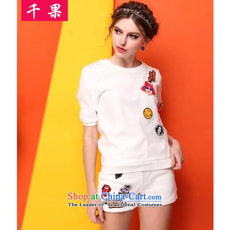 The results of the 2015 loose video thin xl Sport Summer thick mm cartoon short-sleeved T-shirt stamp + shorts casual clothing two Kit 602 white 3XL, QIANGUO fruit (thousands) , , , shopping on the Internet