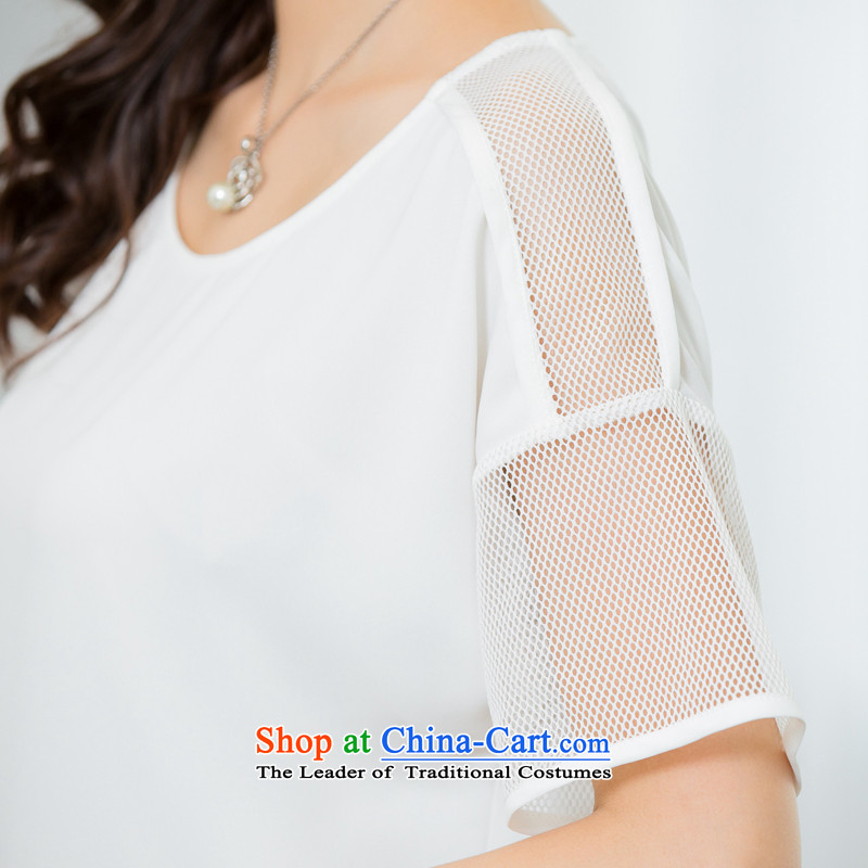 The interpolator auspicious 2015 to increase the number of women with new summer thick mm video thin gauze stitching short-sleeved T-shirt chiffon Netherlands shirt X5562 female white XL, Pearl auspicious shopping on the Internet has been pressed.