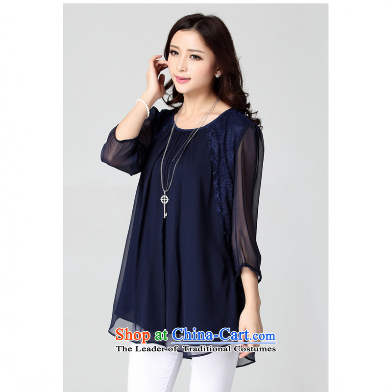C.o.d. larger female short-sleeved T-shirt 2015 elegant woman loose video temperament and stylish new thick mm thin summer leisure video 7 cuff chiffon blue shirt , adjust , , , 5XL, shopping on the Internet