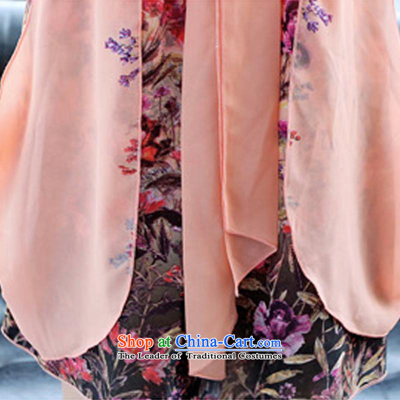 Kam Ming Yue 2015 summer seven new larger female Korean Version Stamp short-sleeved chiffon dresses thick mm thin in the video long skirt pink , L, Kam Ming Yue , , , 7 shopping on the Internet