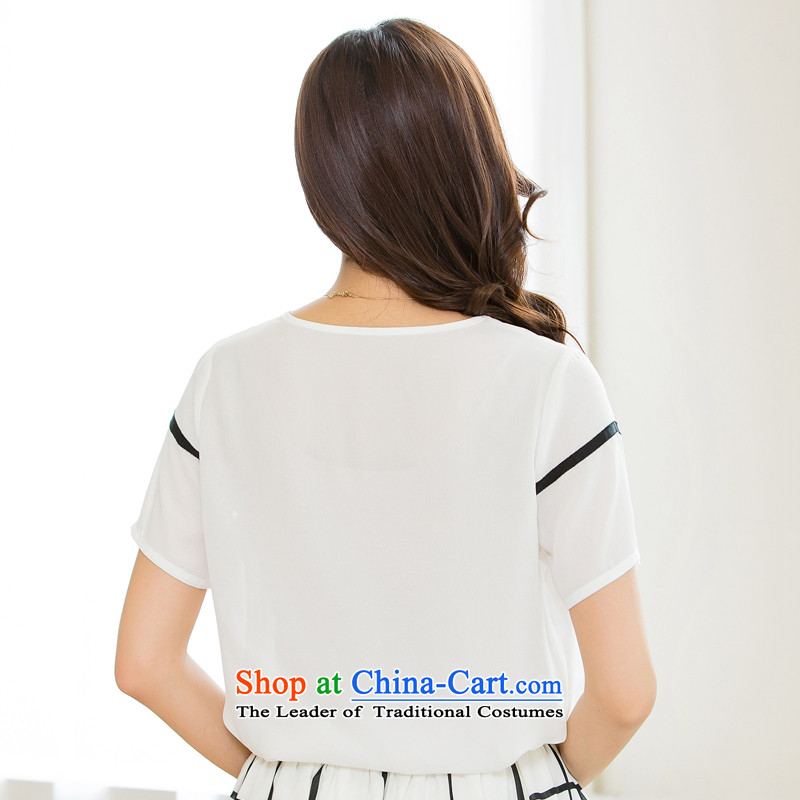 The interpolator auspicious 2015 to increase the number of women with new summer thick mm loose video thin leisure vocational short-sleeved T-shirt chiffon Netherlands shirt X5565 White XL, Pearl auspicious shopping on the Internet has been pressed.
