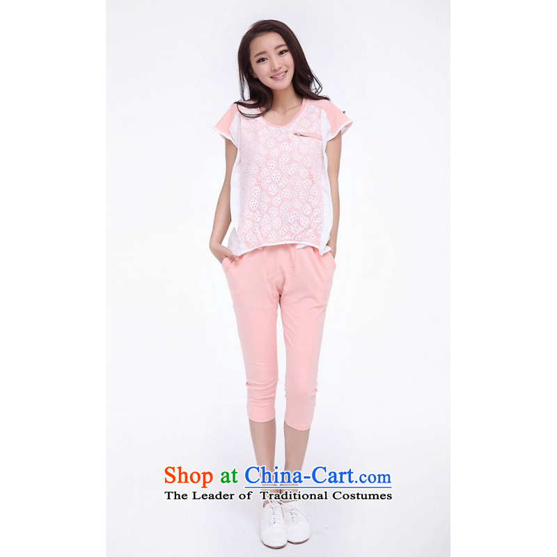 C.o.d. larger female thick MM2015 new stylish Capri chiffon leisure wears short-sleeved larger temperament kit Korean female summer pink3XL
