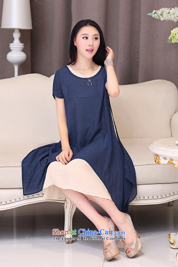 El-ju Yee Nga thick sister summer larger female cotton linen dresses YJ063 two kits XL pictures, price blue, brand platters! The elections are supplied in the national character of distribution, so action, buy now enjoy more preferential! As soon as possible.