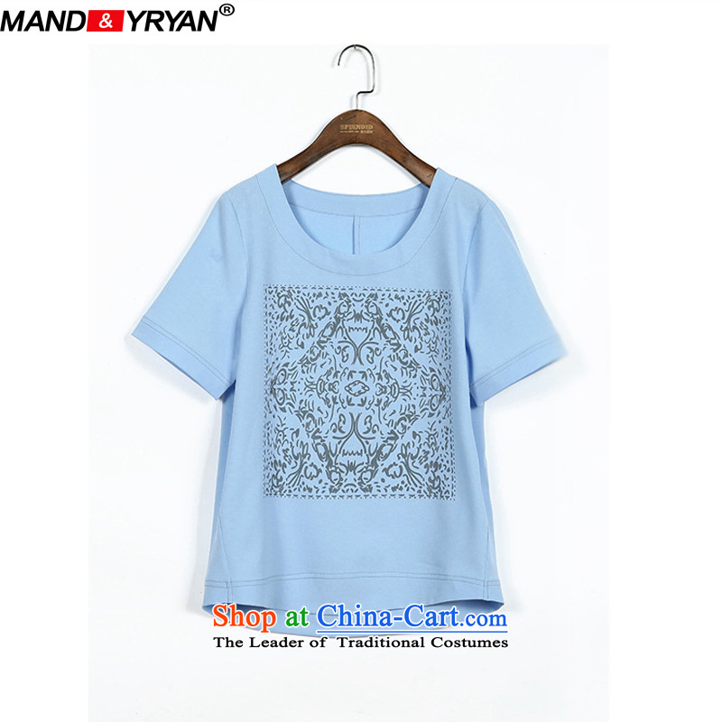 Mantile en Code women's summer round-neck collar stamp short-sleeved T-shirt thick MM THIN loose coat graphics MDR1633 XXL135-145 about 2,005
