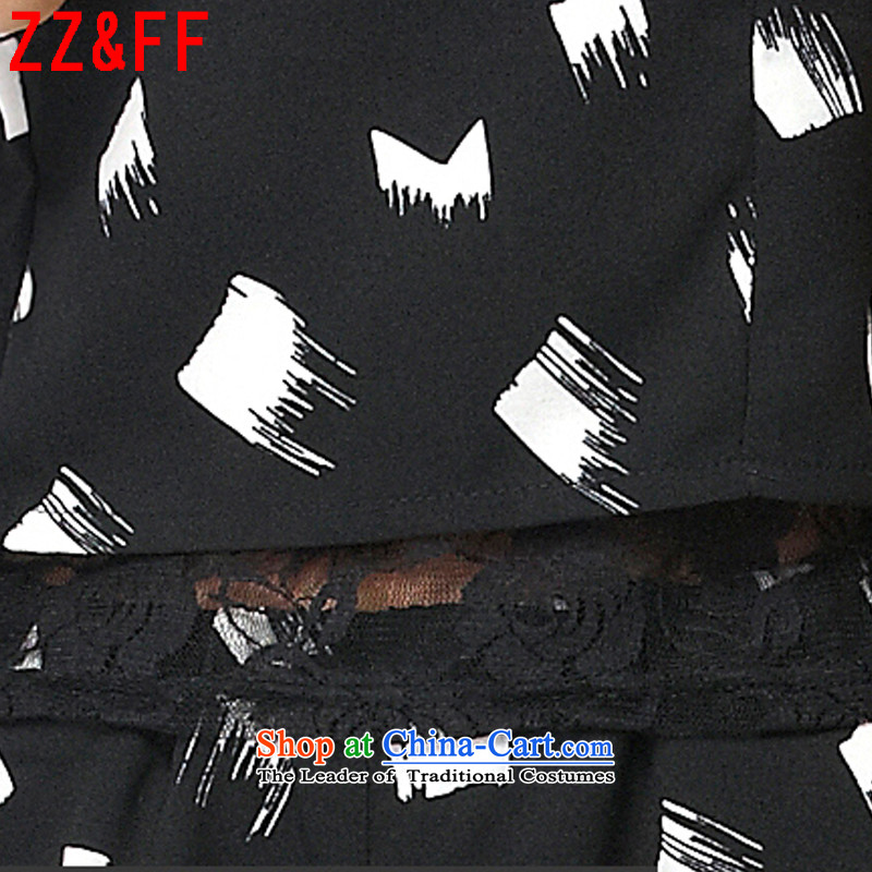 2015 Summer Zz&ff new larger female streaks Sau San chiffon lace stitching back two kits TZ610 female black and white snowflakes XL,ZZ&FF,,, shopping on the Internet