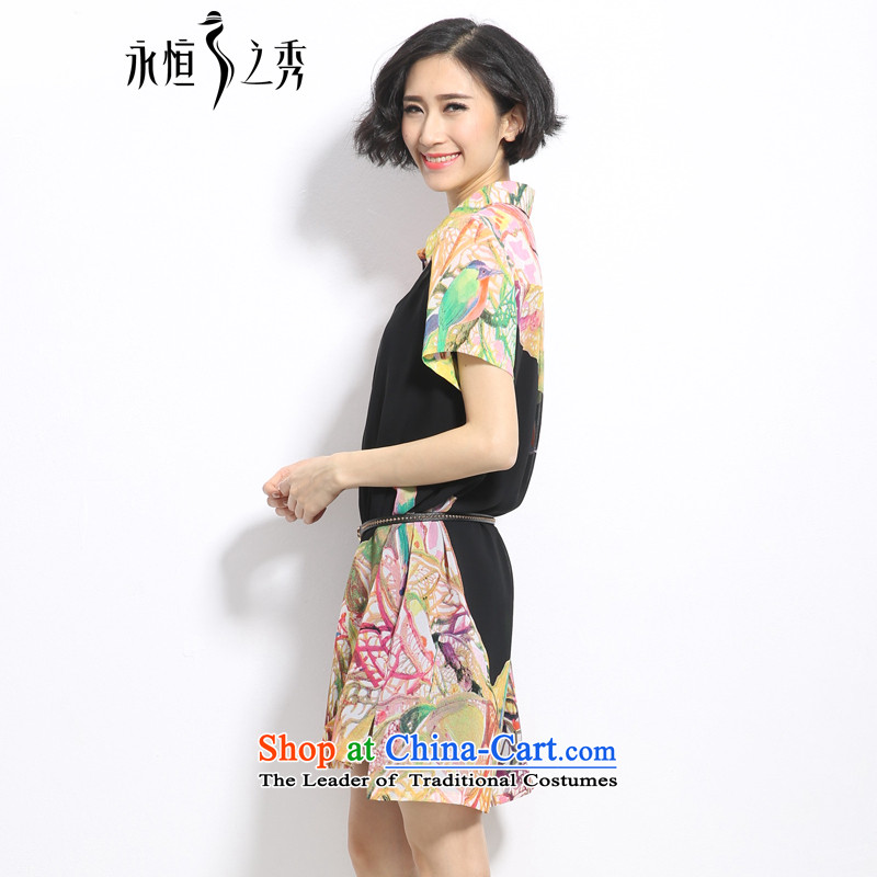 The eternal summer 2015 Sau new large mm thick women's trendy bird stamp graphics thin dresses map color 4XL, eternal Soo , , , shopping on the Internet