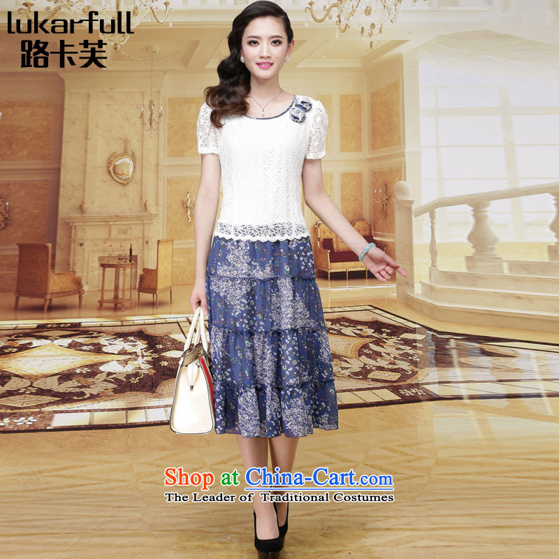 Card stock 2015 Summer new chiffon stamp skirt temperament female graphics thin large leave two saika dresses A0096-1 orchid color XXL